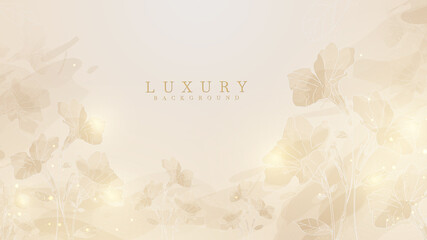 Hand drawn floral lines with watercolor background. Luxury style concept. vector illustration.
