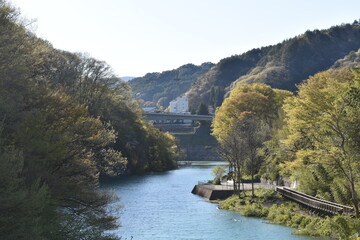 Fototapeta premium 群馬 吾妻川 琴橋 4月 春