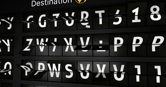 3D generated animation, analog flight information display board with the arrival city of Yokohama, 4 different animations