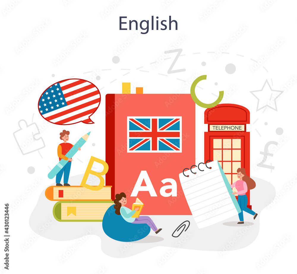 Poster english class concept. study foreign languages in school or university
