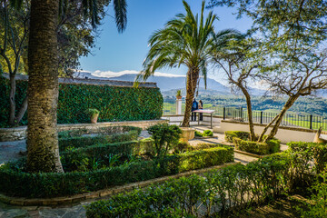 Fototapeta premium The cute garden located on the terrace of Ronda in the Mondragon palace in Andalusia, Spain