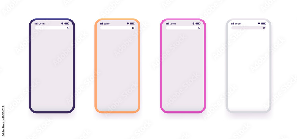 Poster vector smartphones collection - set of mobile phones in different colours with blank screens.