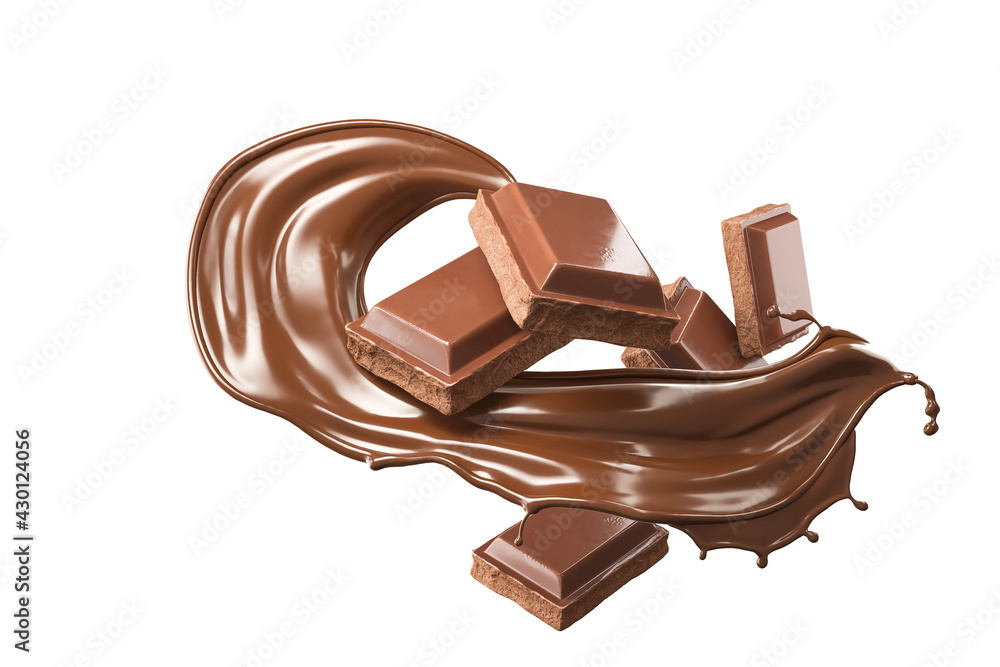 Poster dark chocolate bar icon with chocolate cream splashing