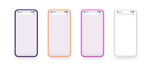 Vector Smartphones collection - Set of mobile phones in different colours with blank screens.