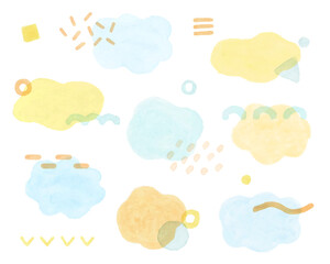 水彩の模様のセット　背景　フレーム　模様　手描き　テクスチャ　枠　デザイン　かわいい　幾何学