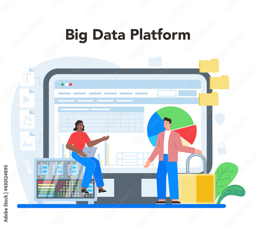 Aufkleber business big data analytics online service or platform. chart and graph
