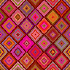 Bright ethnic geometric pattern. Harmonious composition of multi-colored rhombuses and squares