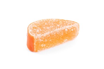 Tasty orange jelly candy isolated on white