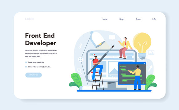 Frontend development web banner or landing page. Website interface