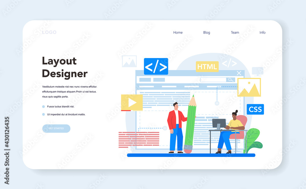 Poster layout designer web banner or landing page. web development,