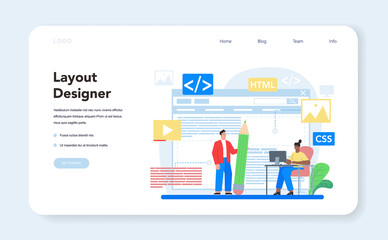 Layout designer web banner or landing page. Web development,