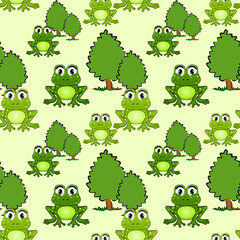 Frogs are funny. Seamless pattern for fabric or wallpaper with cartoon animals. Material for printing.