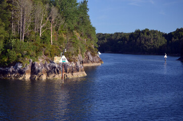 View from the board of Flam - Bergen ferry. Sognefjord, Norway, Scandinavia. Tourism and travel.
