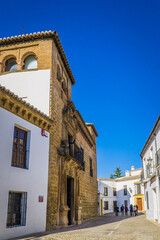 View on the facade of the Mondragon palace, a beautiful mudejar palace in the old town of Ronda, Andalusia (Spain)