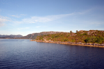View from the board of Flam - Bergen ferry. Sognefjord, Norway, Scandinavia. Tourism and travel.
