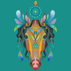 Tangle tribal horse vector colorful isolated illustration turquoise