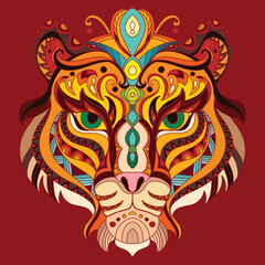 Tangle azian tiger vector colorful isolated illustration red