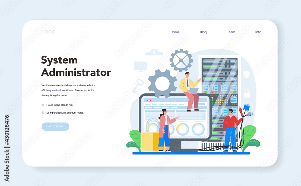 Poster system administrator web banner or landing page set. technical work