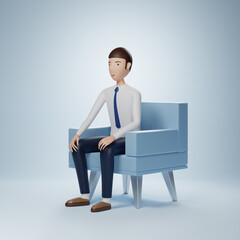 Businessman cartoon character sits in an armchair