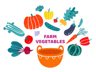 Cartoon stylized vegetables set, eat local organic products.