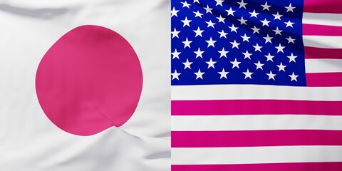 日本、アメリカの国旗