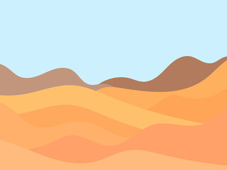 Desert landscape with dunes in a minimalist style. Flat design. Boho decor for prints, posters and interior design. Mid Century modern decor. Vector illustration