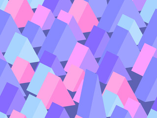 3D isometric triangles seamless pattern. The color is lilac, pink and blue. Geometric shapes for promotional products, banners and wrapping paper. Vector illustration