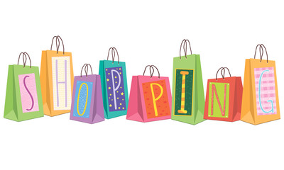  Hand drawn vector Illustration. Shopping banner.