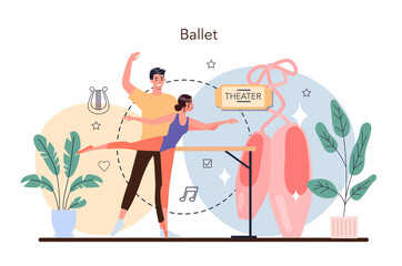 Ballet dancer rehearsing in pointe shoes. Choreographer in a dance studio.