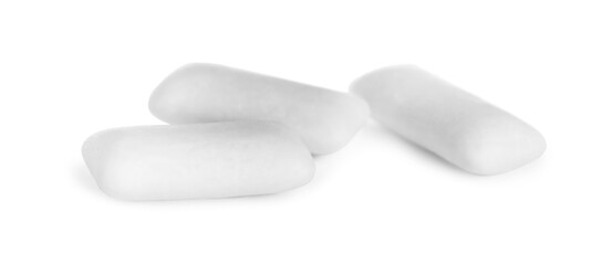 Three chewing gum pieces on white background