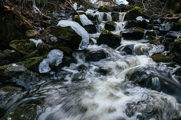 waterfall in the forest in spring