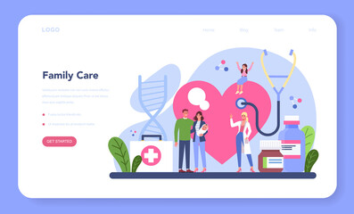 Family doctor web banner or landing page. Healthcare, modern