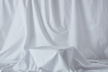 Still life photography product background on white linen sheet