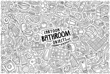 Cartoon set of Bathroom theme items, objects and symbols