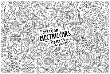 Cartoon set of Electric cars theme items, objects and symbols