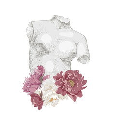 Antique sculpture Venus with peonies flowers © Marina Gorskaya