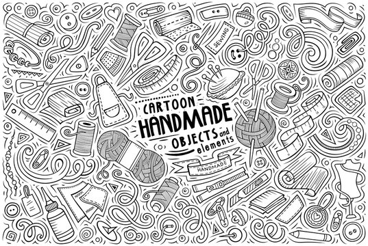 Cartoon set of handmade theme items, objects and symbols
