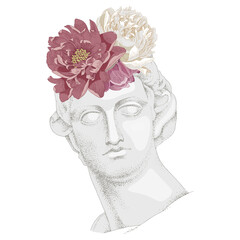 Bust of Apollo with flowers, the ancient god.