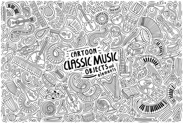 Cartoon set of Classic Music theme items, objects and symbols