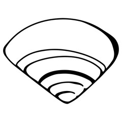 Seashell clam linear doodle contour hand drawing isolate on white background. Monochrome digital art graphics. Print for tattoo, coloring book, children's page, menu, packaging, brand