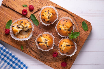 Chocolate magdalenas with chocolate. Traditional spanish muffins recipe.