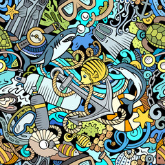 Cartoon doodles Diving seamless pattern.