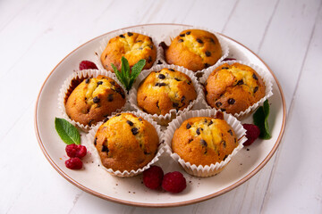 Chocolate magdalenas with chocolate. Traditional spanish muffins recipe.