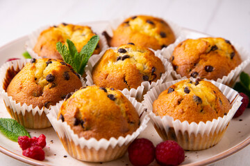 Chocolate magdalenas with chocolate. Traditional spanish muffins recipe.