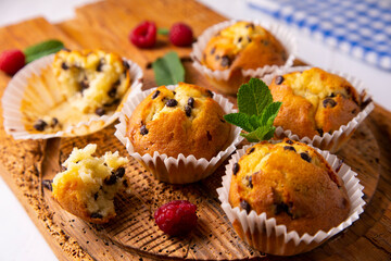 Chocolate magdalenas with chocolate. Traditional spanish muffins recipe.