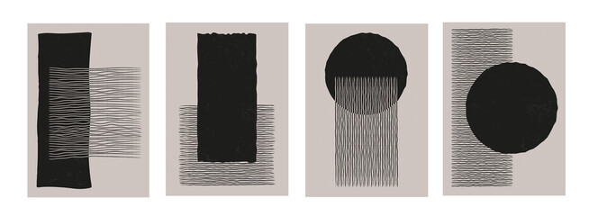 Trendy set of geometrical minimalist mid century modern posters. Abstract boho style backgrounds. Cute colorful contemporary art minimal placards. © t1m0n344