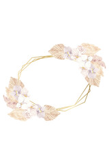 Tropical frame clipart png, watercolor tropical orchid,  gold geometric frame, boho wedding frame clipart, beach wedding frame