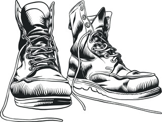 Illustration with vintage old shoes. Isolated sketch object. Flat vector illustration.