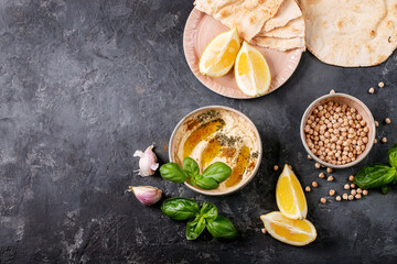 Hummus with olive oil and ground cumin