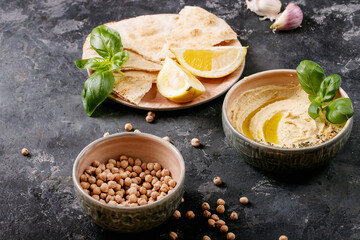 Hummus with olive oil and ground cumin